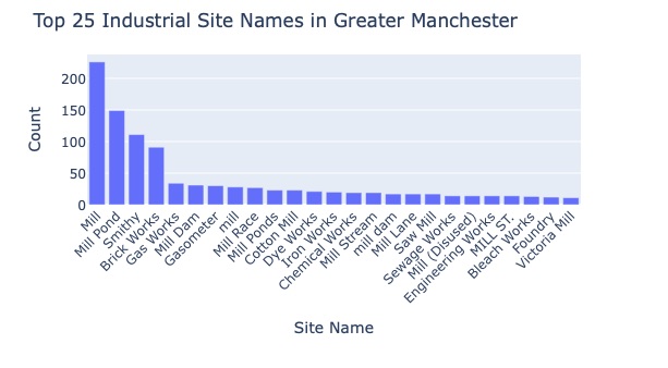 Chart showing top 25 industrial features from dataset in Manchester.