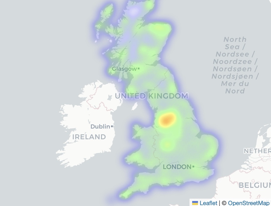Map showing top industrial features from dataset.