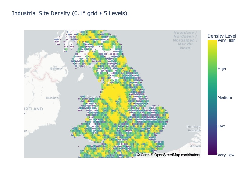 Map showing Industrial Site Density.